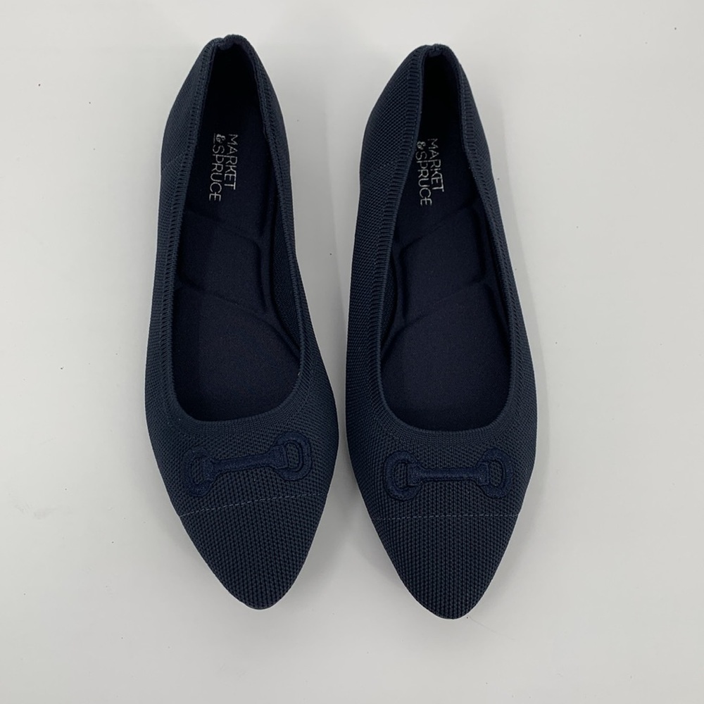 Market & Spruce Keeley stretch ballet flat shoe horse bit navy blue new 8.5